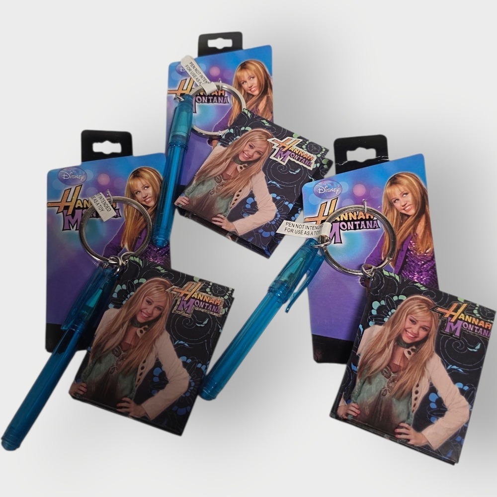NEW‎ Disney Hannah Montana Miley Cyrus Pen Paper KEYCHAIN LOT OF 3 Free Shipping